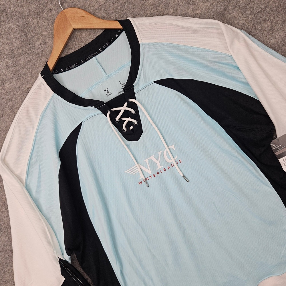 NEW Xersion Hockey Jersey Men's Blue L NYC Winter‎ League Lace Up Mesh Relaxed